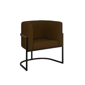 Cadeira Poltrona Lua Corino Base De Metal Preta Reforçada Marrom