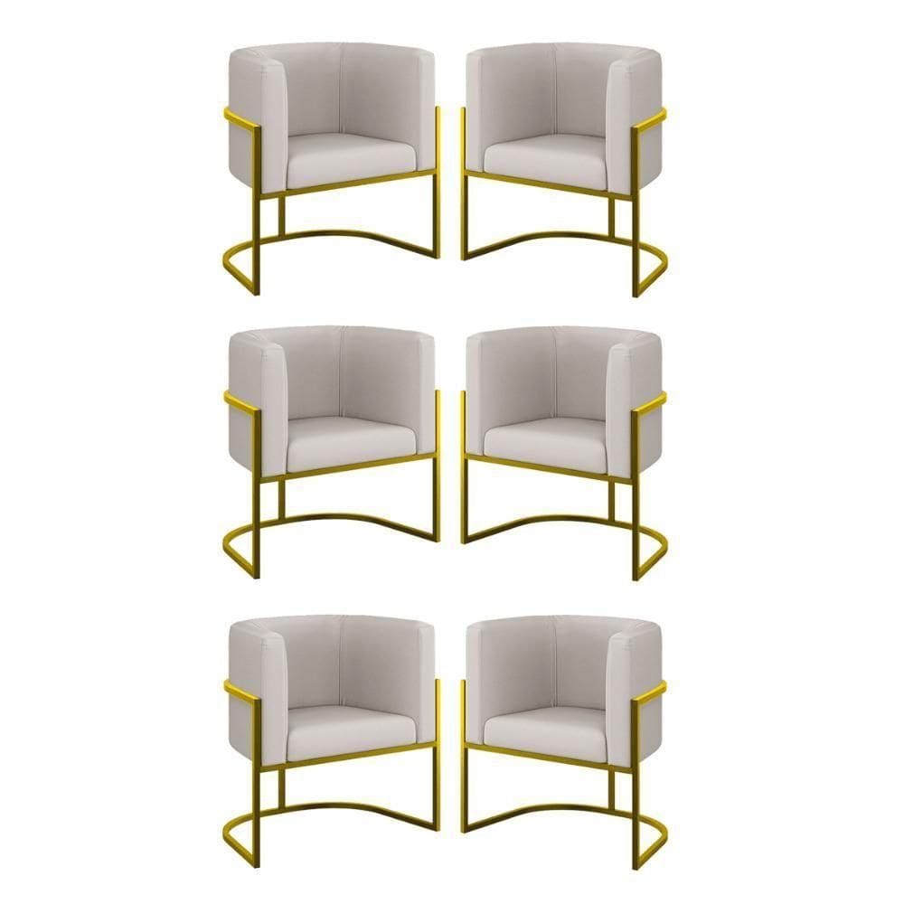 Kit 6 Cadeiras Poltrona Lua Corino Gold Balaqui Bege