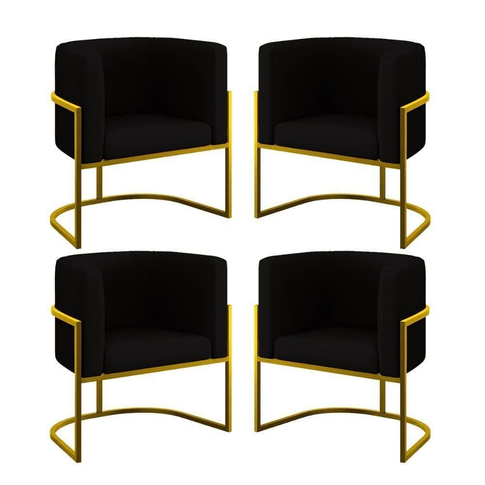 Kit 4 Cadeiras Poltrona Lua Veludo Gold Balaqui Preto