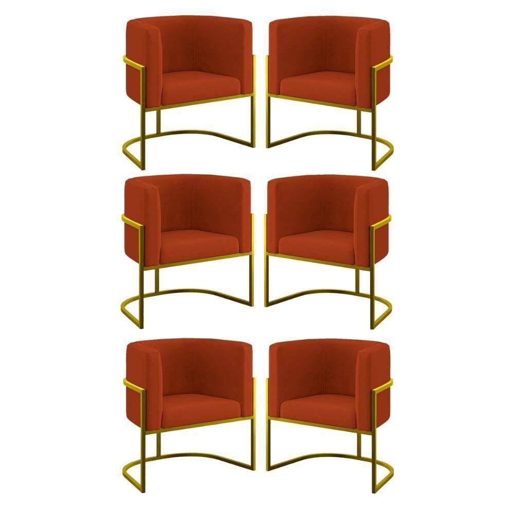 Kit 06 Cadeiras Poltrona Lua Gold Balaqui Terracota