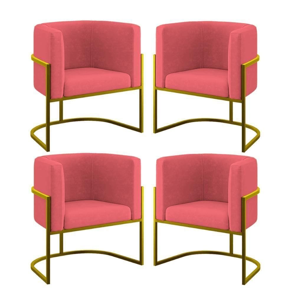 Kit 04 Cadeiras Poltrona Lua Gold Balaqui rosa Rosa