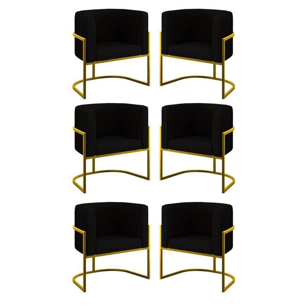Kit 6 Cadeiras Poltrona Lua Veludo Gold Balaqui Preto