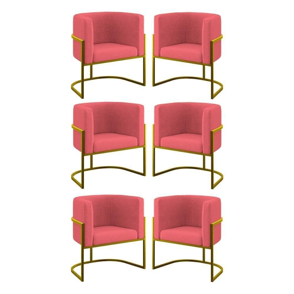 Kit 06 Cadeiras Poltrona Lua Gold Balaqui rosa Rosa