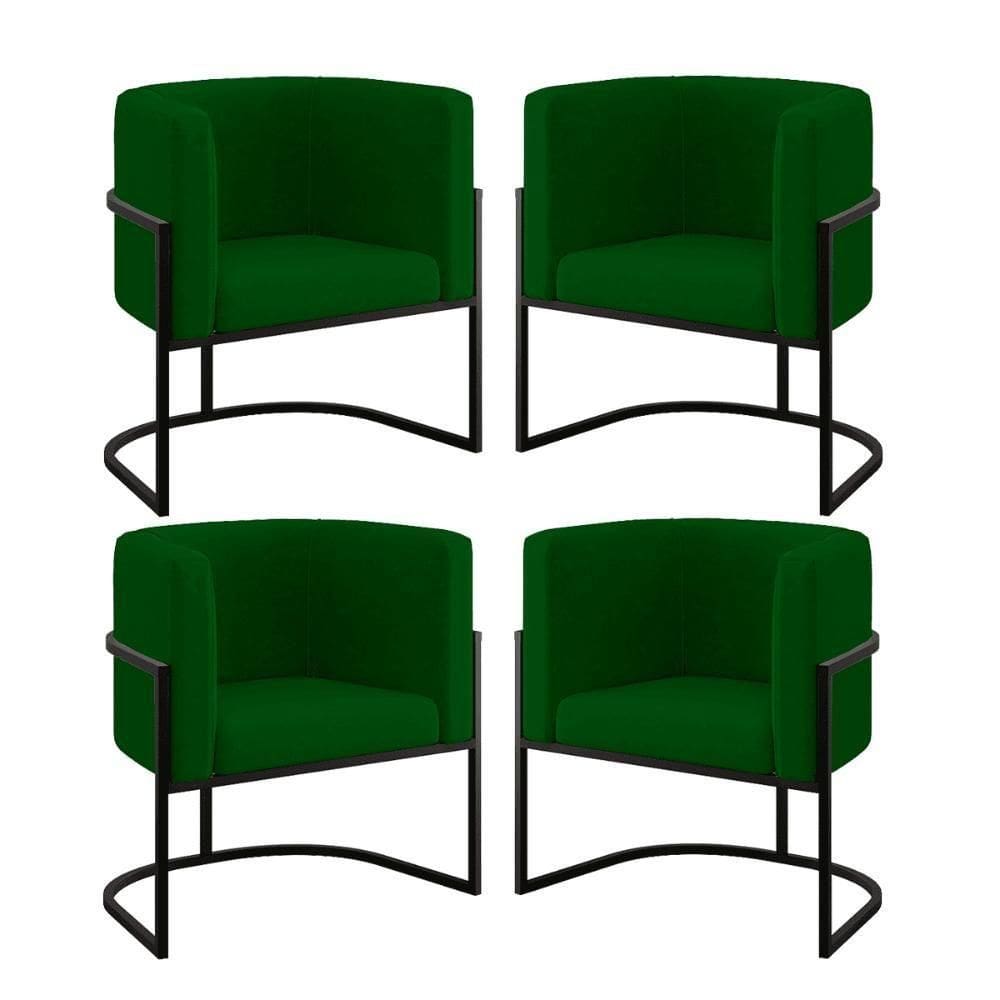 Kit 04 Cadeiras Poltrona Lua Preto Balaqui Verde