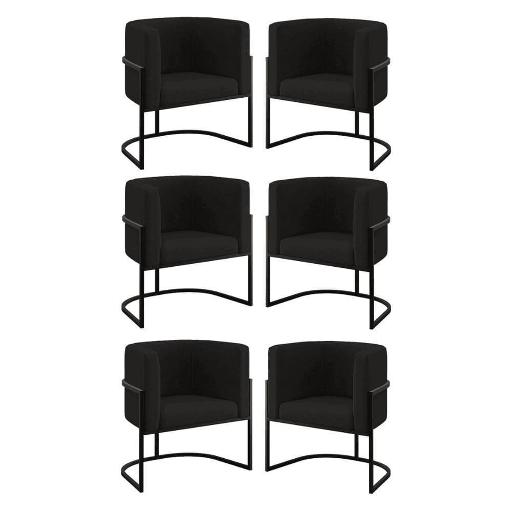 Kit 06 Cadeiras Poltrona Lua Preto Balaqui Preto
