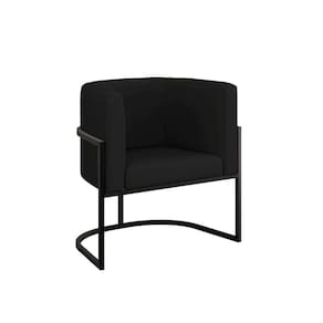 Cadeira Poltrona Lua Corino Base De Metal Preta Reforçada Preto