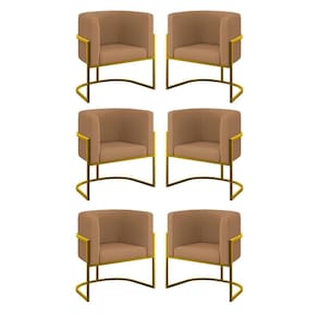Kit 6 Cadeiras Poltrona Lua Veludo Gold Balaqui Capuccino