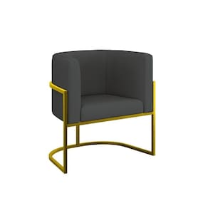 Cadeira Poltrona Lua Corino Base De Metal Dourada Reforçada Cinza