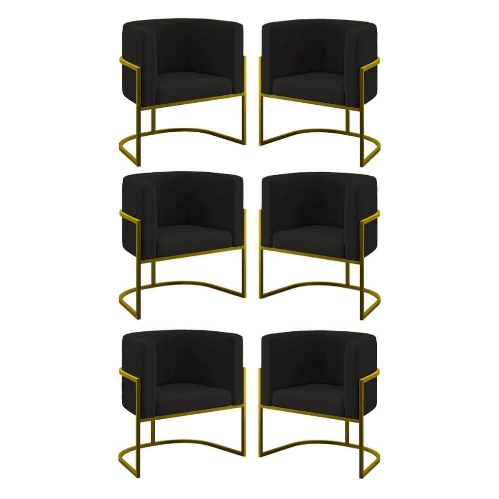 Kit 06 Cadeiras Poltrona Lua Gold Balaqui Preto