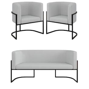 Kit Sofá 2 Lugares + 2 Poltronas Bouclê Preto Cinza