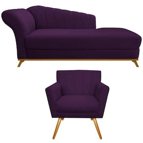 Kit Diva Recamier Vanessa 185cm Lado Direito E 01 Poltrona Laura Suede Cor Roxo