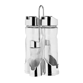 Galheteiro De Mesa 4 Peças De Vidro Com Suporte