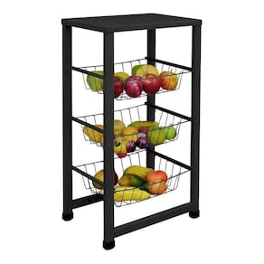 Fruteira De Chão Para Cozinha 3 Cestos Preto Fosco Multiuso