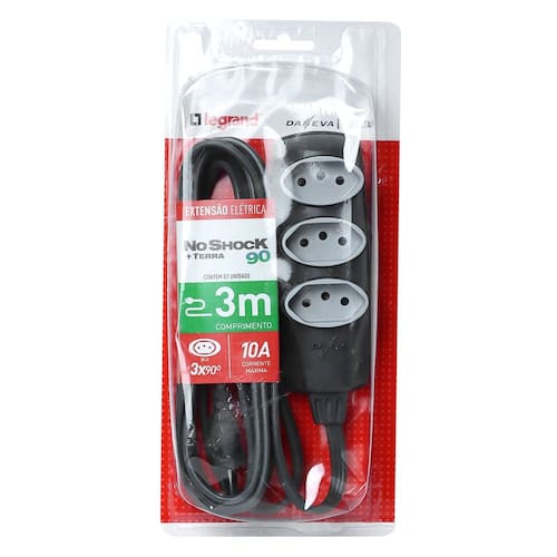 imagem-Extensao Noshock 90 PP 3X0,75 2P+T 10A Grafite 3 Metros DN1907
