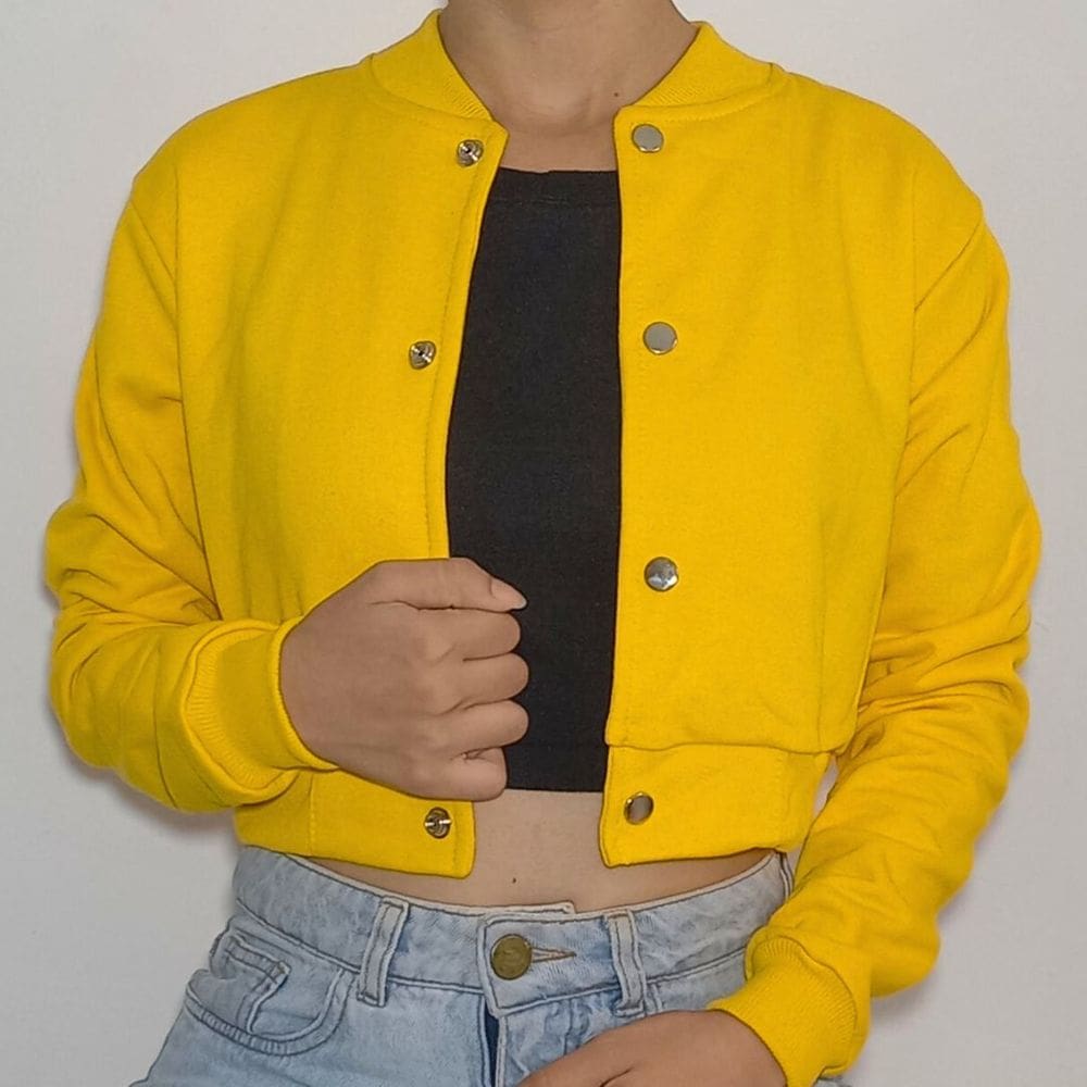 Jaqueta Cropped Moletom Feminina Casual Lisa Básica