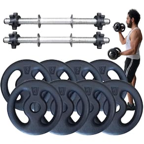 Kit 2 Barras 40 Cm Rosca + 20Kg De Anilhas=4 De 3Kg+4 De 2Kg