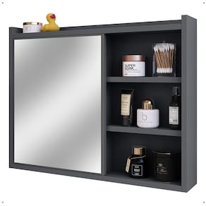 Espelheira Armário Banheiro 60 cm Espelho Porta Prateleira Organizadora Lavabo Luxo - Cinza