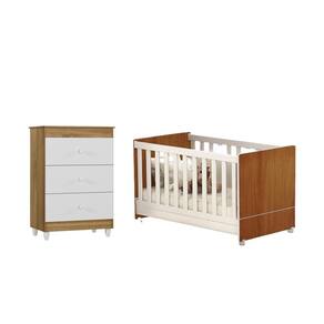 Quarto Infantil Berço Americano Encanto, Cômoda Ternura 3 Gavetas Nature/Branco - FbABY