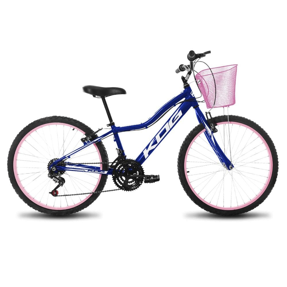 Bike Feminina Infantil Aro 24 KOG em Alumínio 18V 3x8 Marcha com Cestinha Fulfillment Azul Signos Branco