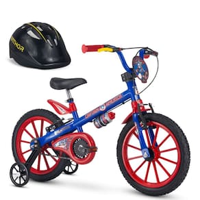 Bicicleta Capitão América Marvel Aro 16 Nathor com Capacete Preto
