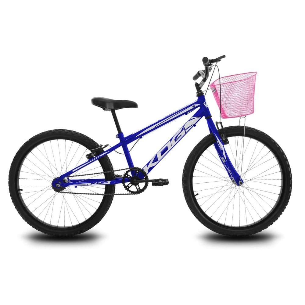 Bicicleta Infantil Aro 24 KOG Feminina com Cestinha Cor Azul Signos Branco