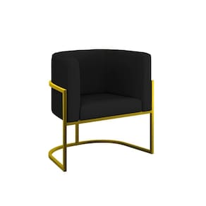 Cadeira Poltrona Lua Corino Base De Metal Dourada Reforçada Preto