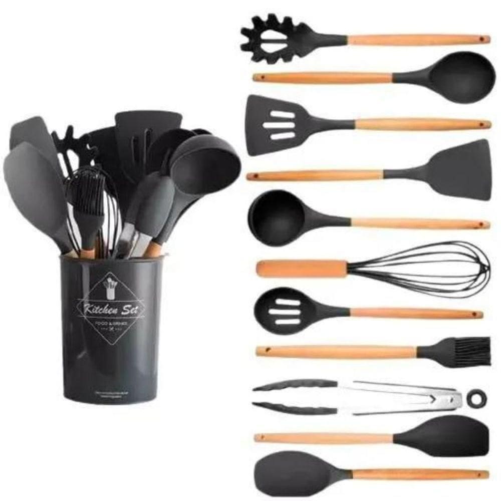Conjunto 12 Utensílios Cozinha Silicone Conjunto Cabo