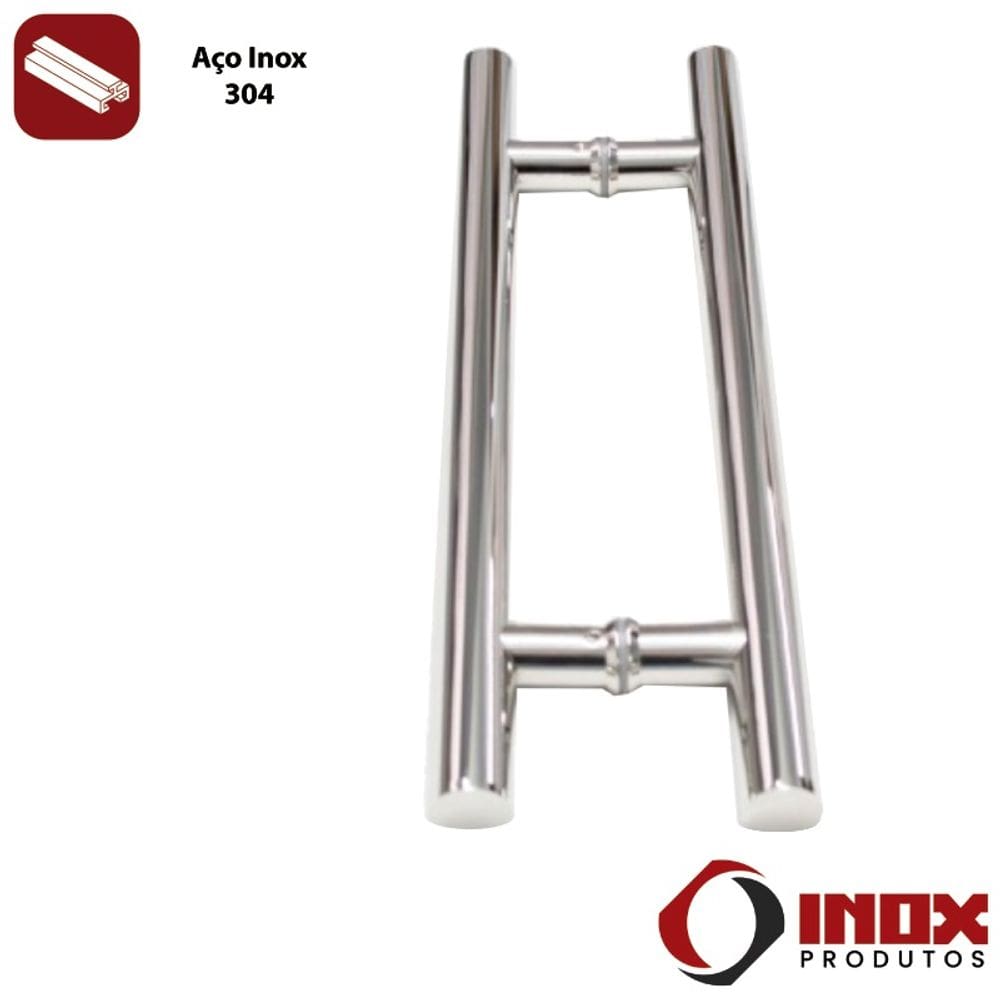 Puxador Inox Duplo H em Tubo Redondo - Modelo 08 - Inox 304 - 30x20x2,5 cm