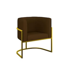 Cadeira Poltrona Lua Corino Base De Metal Dourada Reforçada Marrom