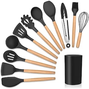 Kit 12 Peças Jogo De Cozinha De Silicone Resistente A Altas Temperaturas Utensílios - Preto