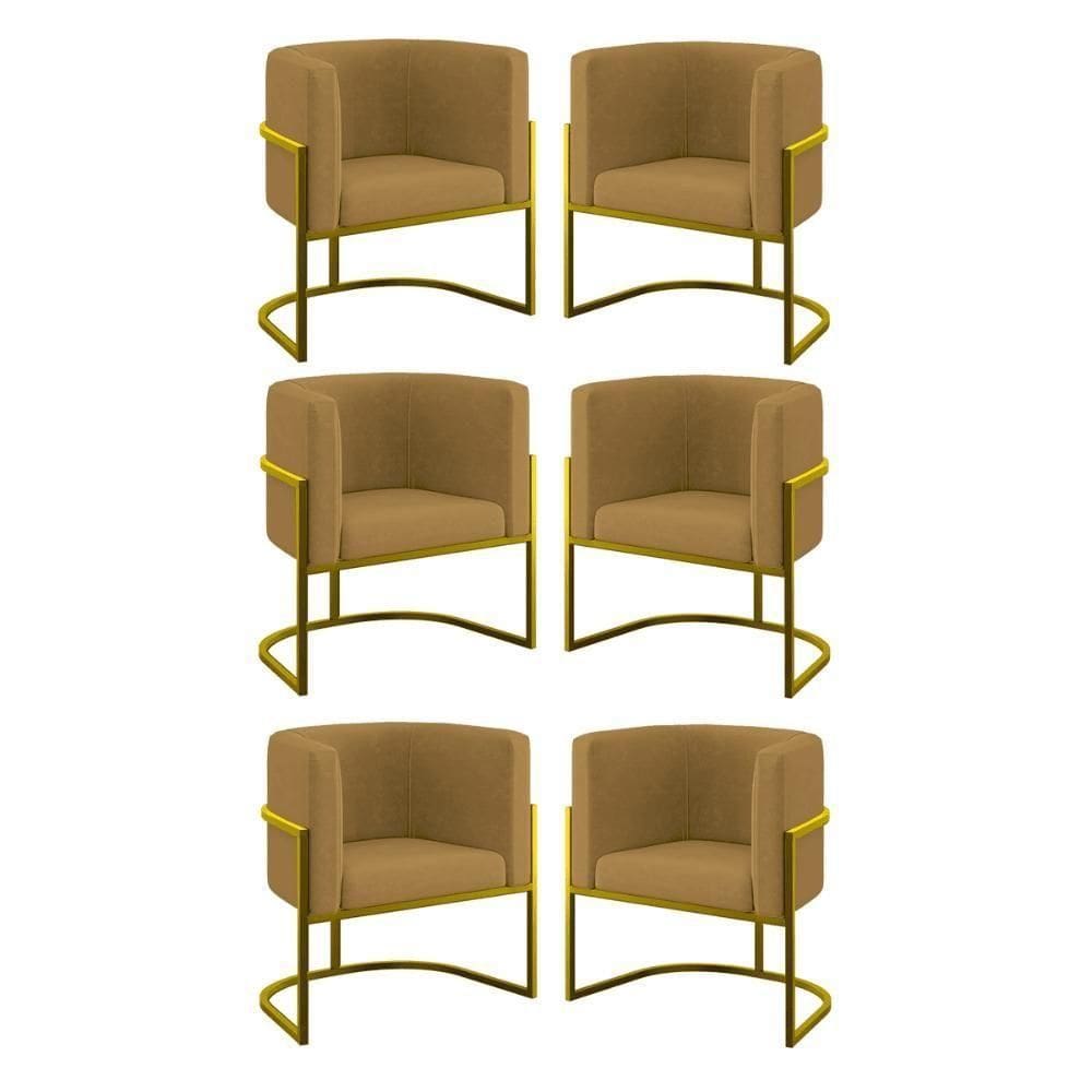 Kit 06 Cadeiras Poltrona Lua Gold Balaqui Capuccino