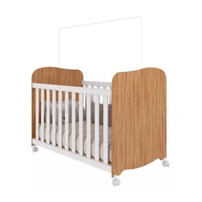 Berço Peroba Uli Branco/Amendôa com Rodízios MDF Infantil