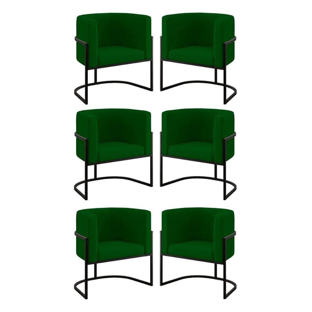 Kit 06 Cadeiras Poltrona Lua Preto Balaqui Verde