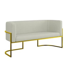 Sofá Namoradeira Bouclê 2 Lugares Moderna Base Metal Gold Bege