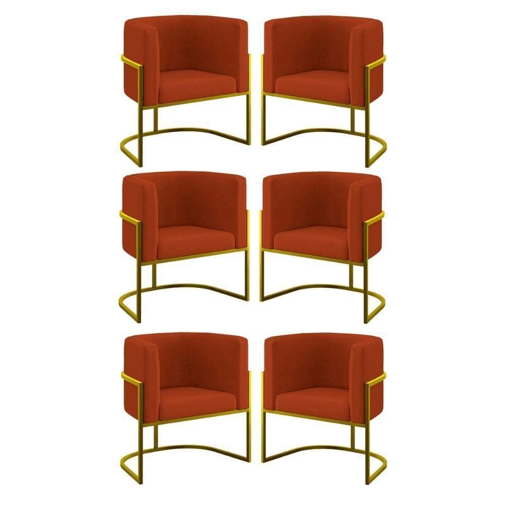 Kit 06 Cadeiras Poltrona Lua Gold Balaqui Terracota