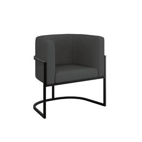 Cadeira Poltrona Lua Corino Base De Metal Preta Reforçada Cinza