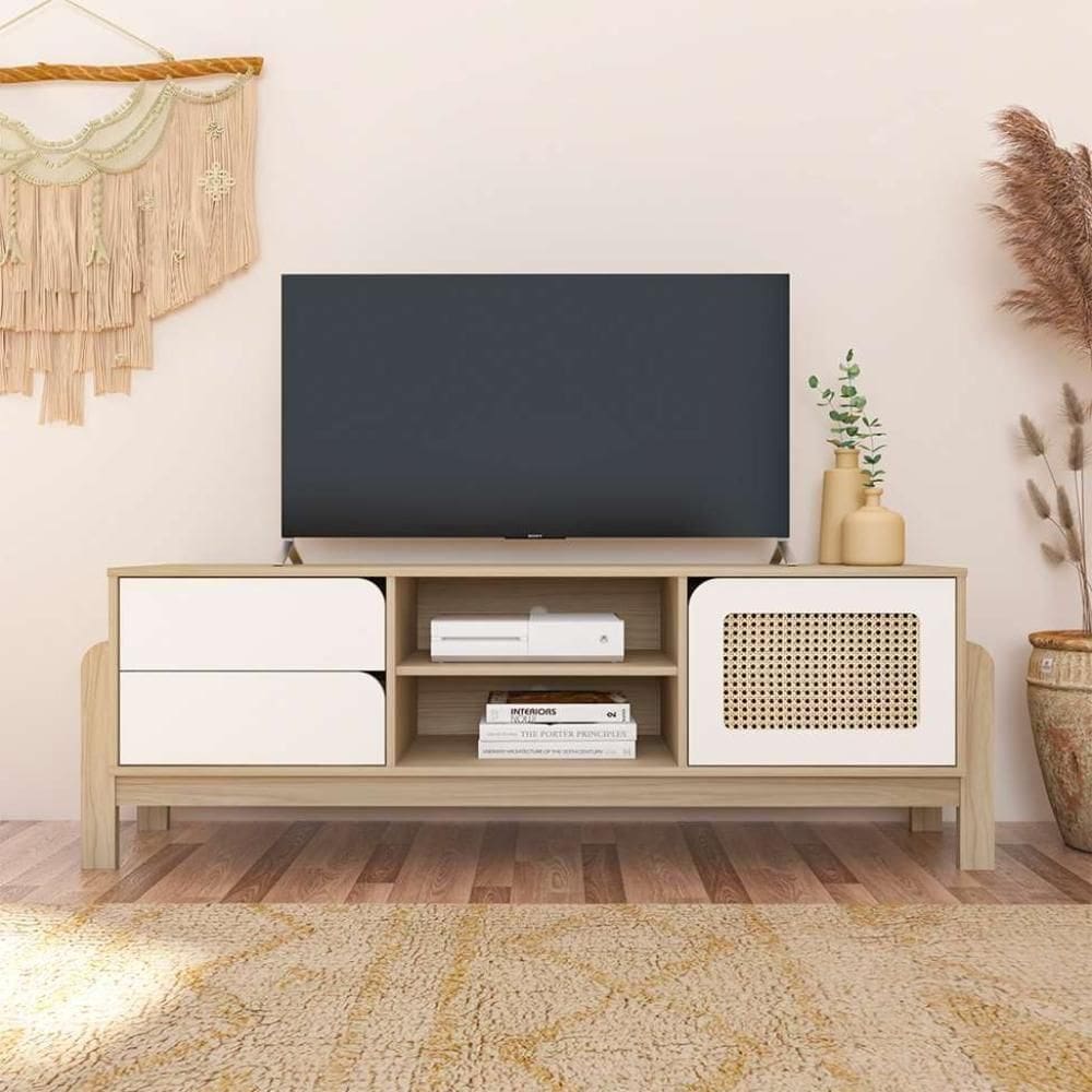 Rack Para TV Nature 1 Porta 2 Gavetas 160cm Naturale/Branco