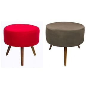 Puff Magnus Redondo Marrom Vermelho Pés Castanho 2 Peças