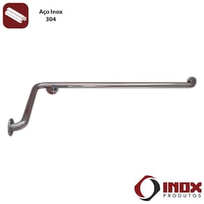 Barra de Apoio Horizontal Inox com Curva - Modelo 02 - Inox 340 - 110x90x12 cm