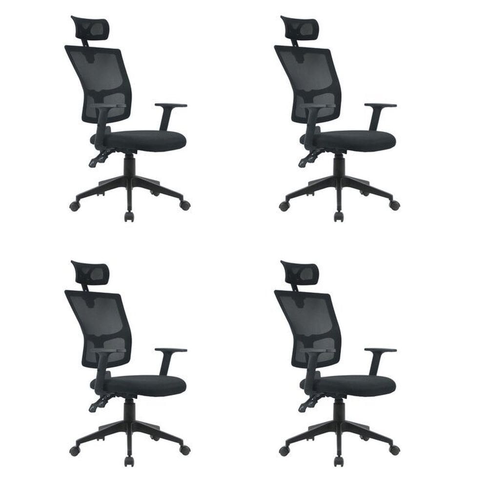 Kit 4 Cadeiras Escritório Giratória Presidente Polipropileno Londres Preto