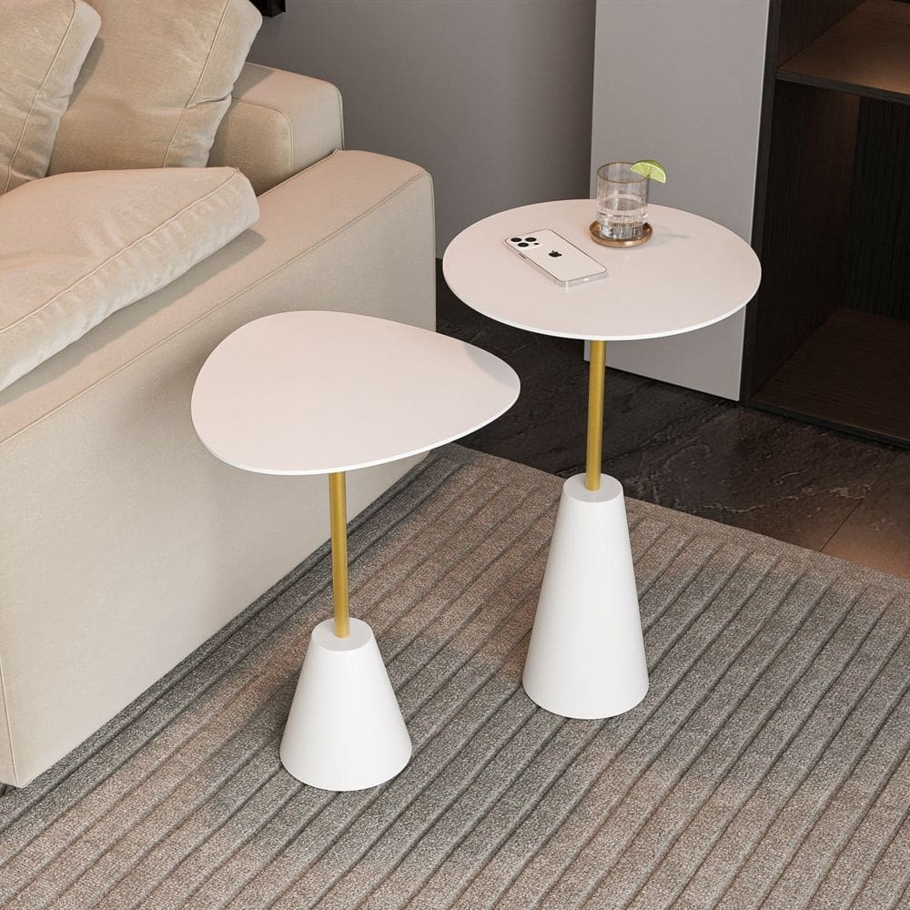 Conjunto Mesa de Canto Napoli Metal 65cm X 40cm X 40cm BRANCO / DOURADO