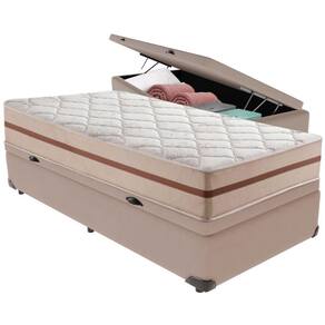 Cama Box Baú Bege E Colchão Classic 22 Cm Molas Ensacadas Solteiro Anjos