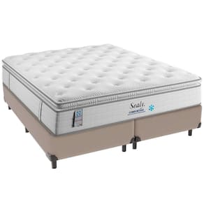 Cama Box Bege E Colchão Confort Gel Molas Ensacadas Com Pillow Top Queen Sealy