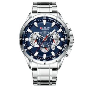 Relógio Curren Technos Chronograph em aço inoxidável prateado/azul