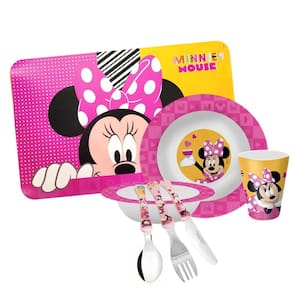 Kit Refeição Infantil Minnie 7 Peças Melamina Prato, Tigela, Copo, Lugar Americano e Talheres - Tuut