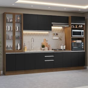 Armário De Cozinha Completa 340cm Rustic/preto Glamy Madesa 01 Rustic/preto
