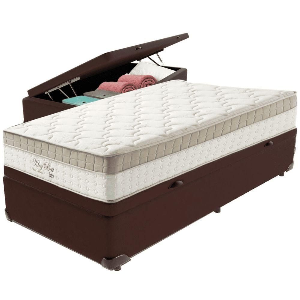 Cama Box Baú Marrom E Colchão King Best Molas Ensacadas Solteiro 88x188x33 Anjos