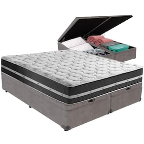 Cama Box Baú Cinza E Colchão Classic Preto Molas Ensacadas King Anjos