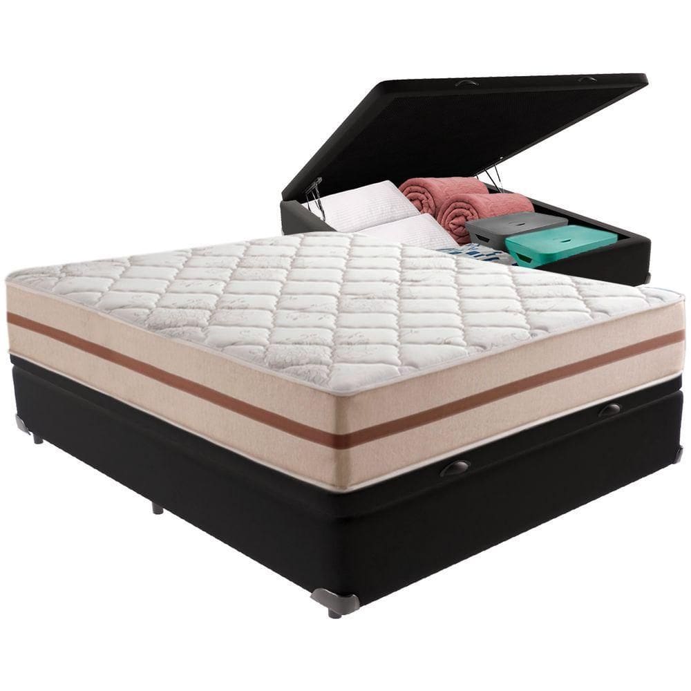 Cama Box Baú Preto E Colchão Classic 26 Cm Molas Ensacadas Casal Anjos