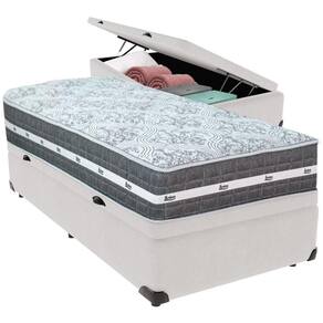 Cama Box Baú Branco E Colchão Black Graphite Molas Ensacadas Solteiro 88x188x32 Anjos